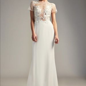 Tadashi Shoji Floral Mesh Top Trumpet Gown 10